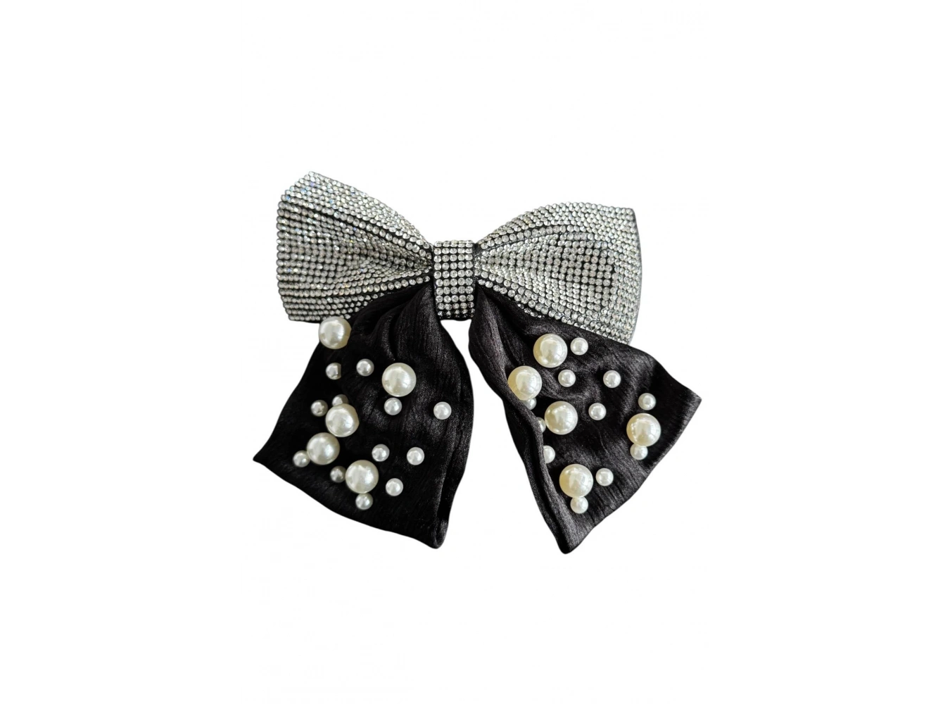 Gümüş Ve Siyah Renk İnci Ve Taş Detaylı Otomat Toka