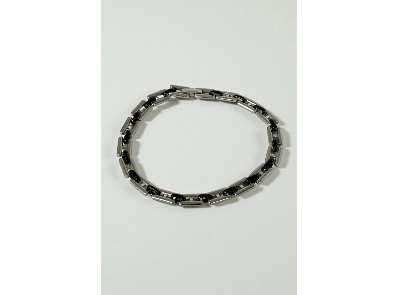 Gümüş Ve Siyah Renk Zincir Detaylı Çelik Erkek Bileklik