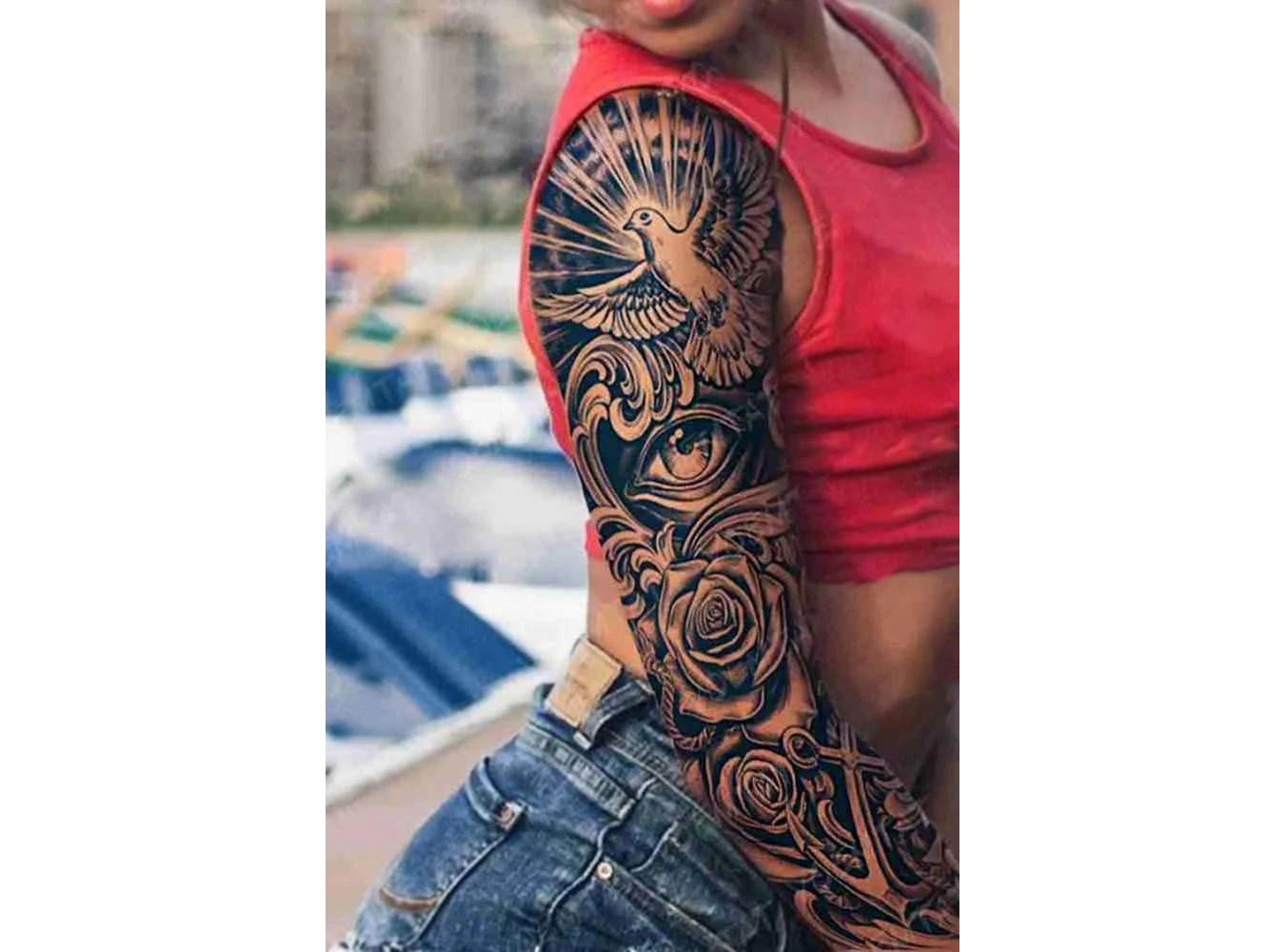 Güvercin Ve Göz Figürlü 12 Saat Sonra Kararan Geçici Kol Dövme Tattoo