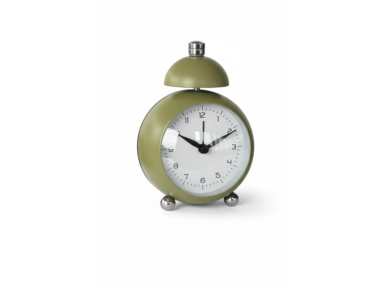 Haki Renk Mini Dekoratif Alarmlı Yuvarlak Masa Saati