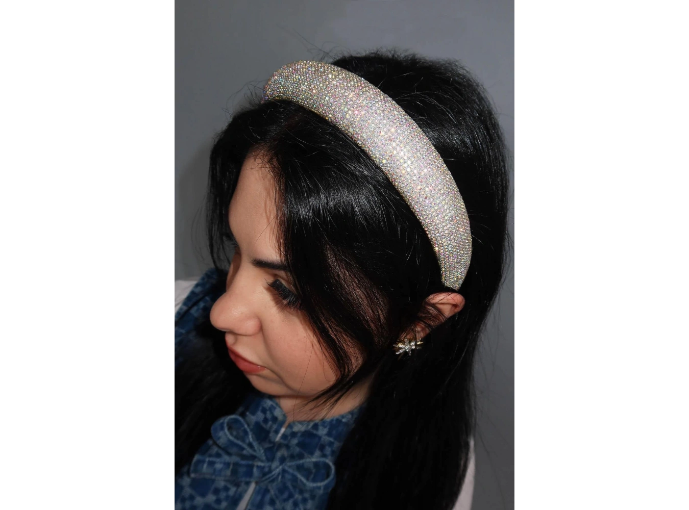 Hologramlı Gümüş Renk Taş Detaylı Taç