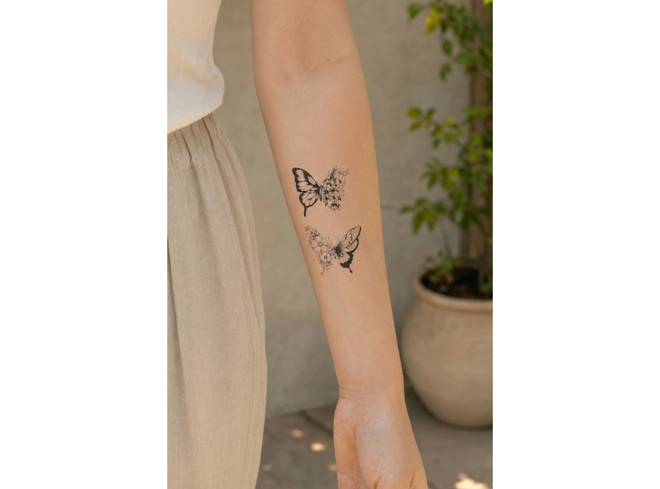 İkili Çiçekli Kelebek Mini Geçici Dövme Tattoo
