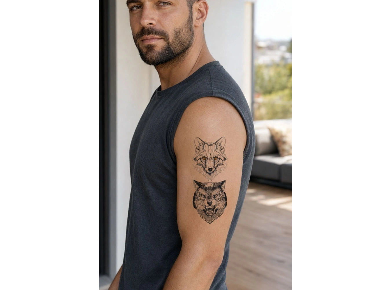 İkili Kurt Mini Geçici Dövme Tattoo