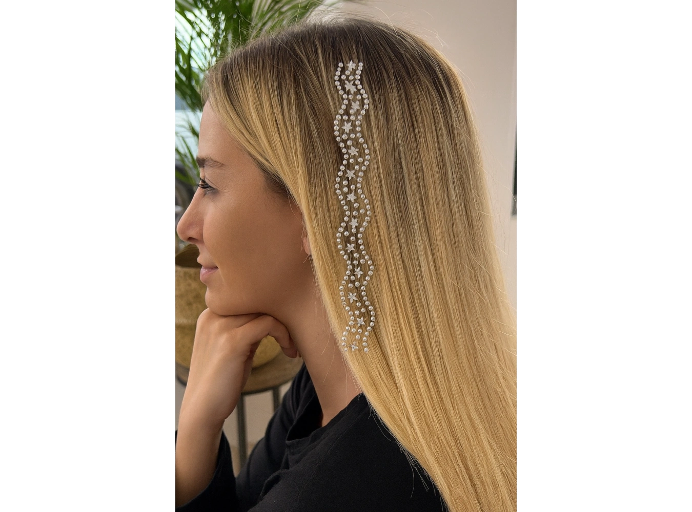 İnci Detaylı Yıldız Figürlü İnci Detaylı Saç Taşı/ Yapışkanlı İncili Saç Sticker