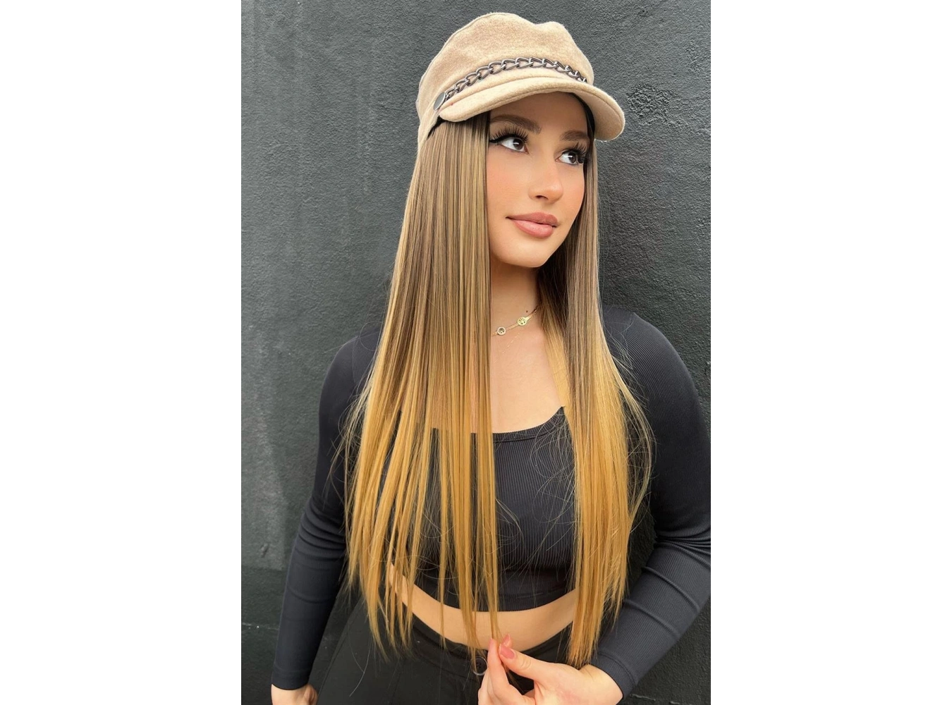 Isıya Dayanıklı Yarım Ay Saç Çıt Çıt / Düz / Kahverengi Sarı Ombreli / 70Cm / 140Gr (HT4T27#)