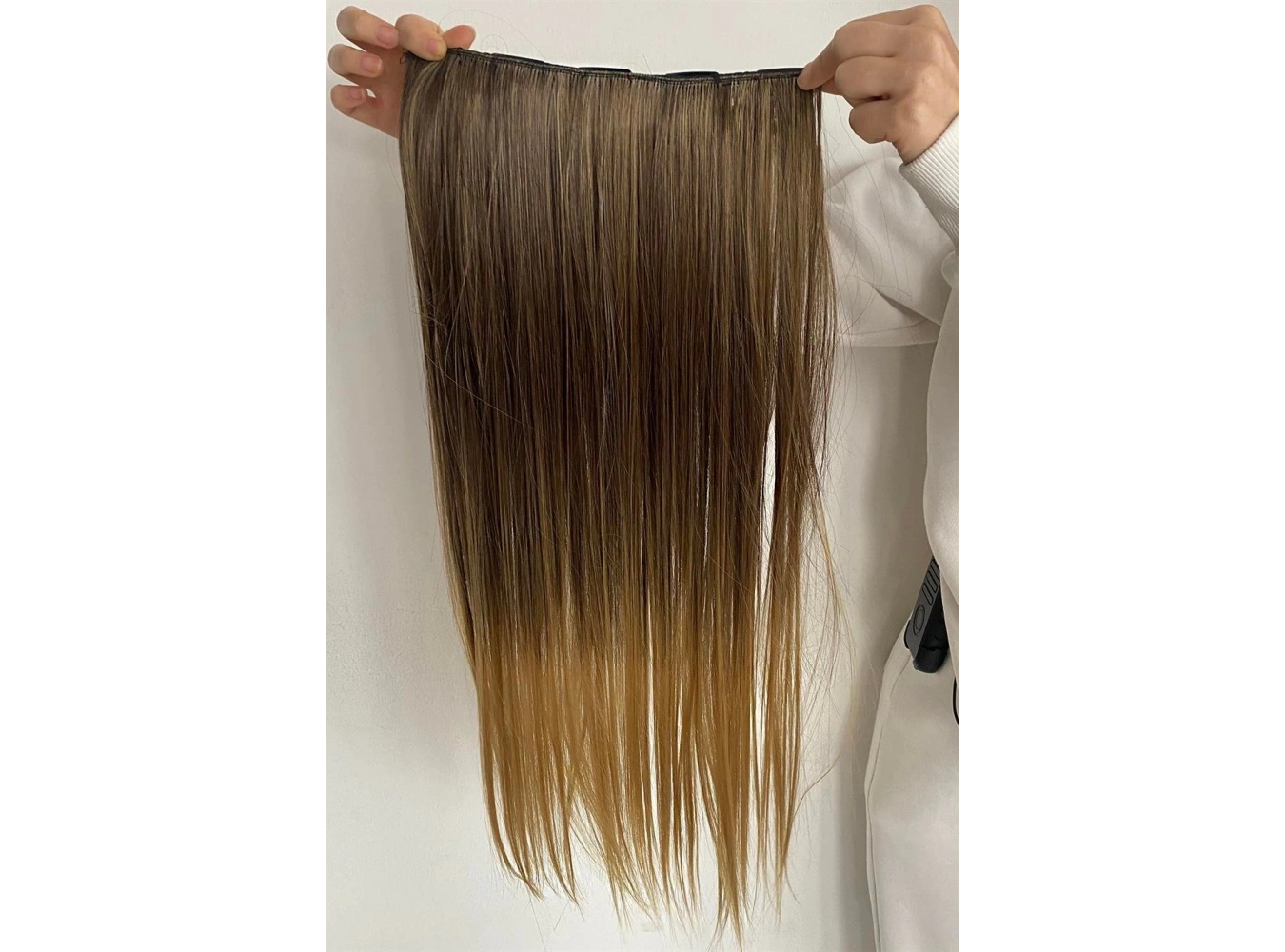 Isıya Dayanıklı Yarım Ay Saç Çıt Çıt / Düz / Kahverengi Sarı Ombreli / 70Cm / 140Gr (HT4T27#)