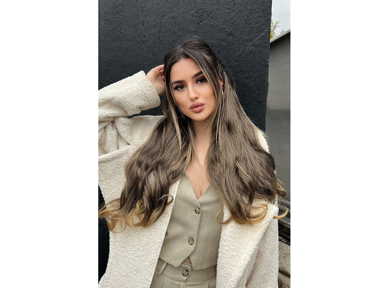 Isıya Dayanıklı Yarımay Çıt Çıt Saç Kahve Sarı Ombre / Dalgalı / 60 Cm / 110 Gr / HT2T27