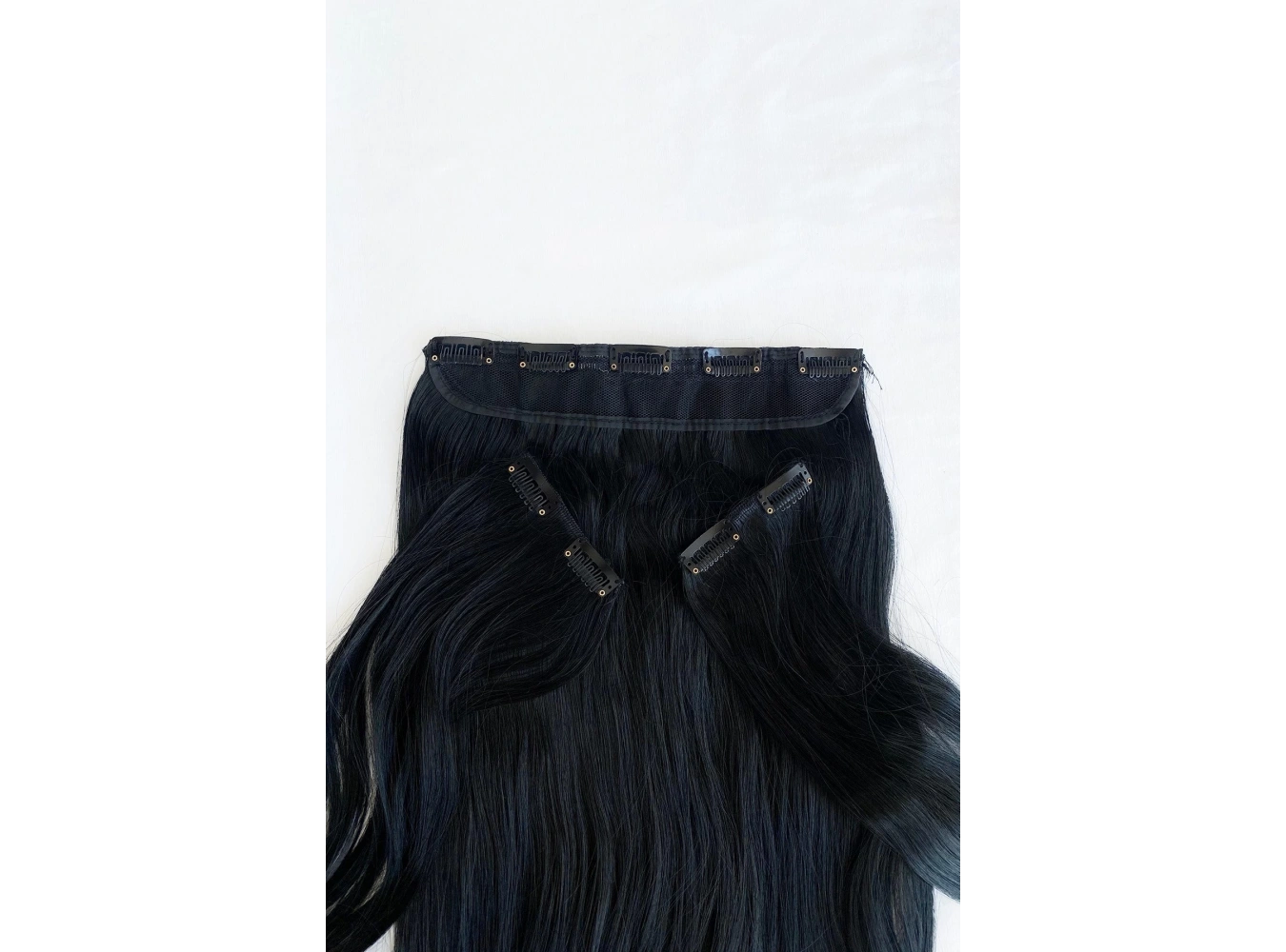 Isıya Dayanıklı Yıkanabilir Yarımay Çıt Çıt Saç - HT1 - Siyah - Dalgalı - 60 Cm - 110 Gr + 2 Adet Yan Çıt Çıt Saç