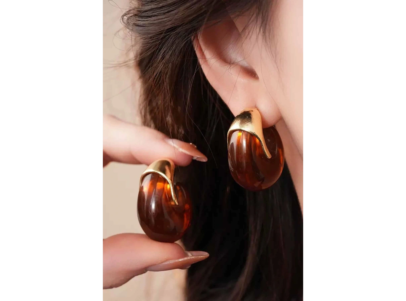 Kahve Renk 14K Altın Kaplama   Küpe (Çift)