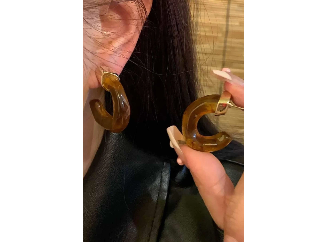 Kahve Renk 14K Altın Kaplama Küpe (Çift)