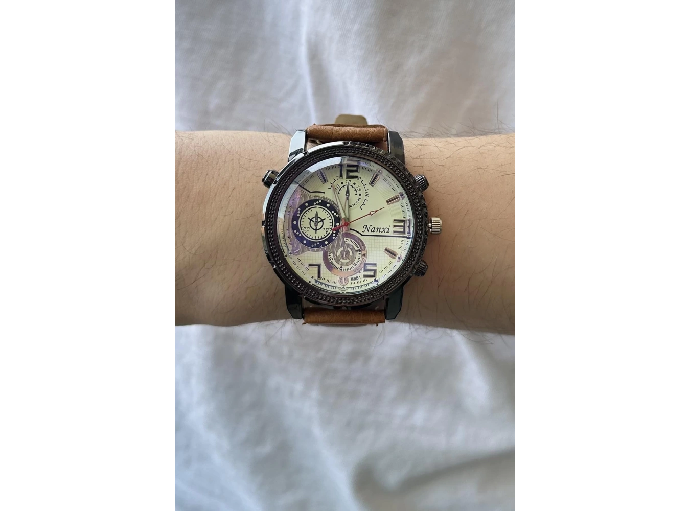 Kahve Renk Deri Kordonlu Çelik Erkek Saat