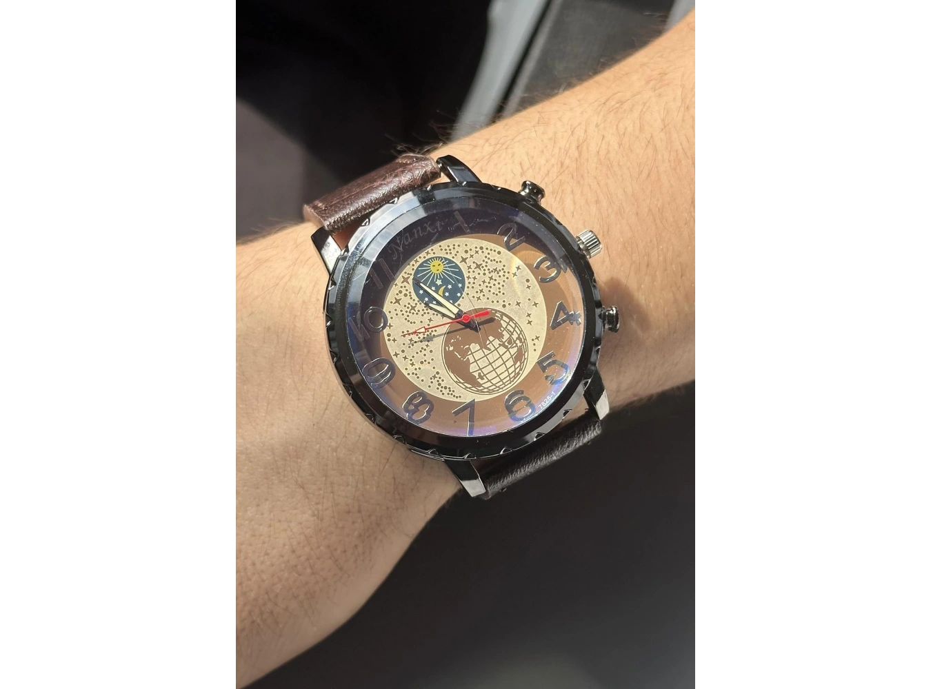 Kahve Renk Deri Kordonlu Çelik Erkek Saat