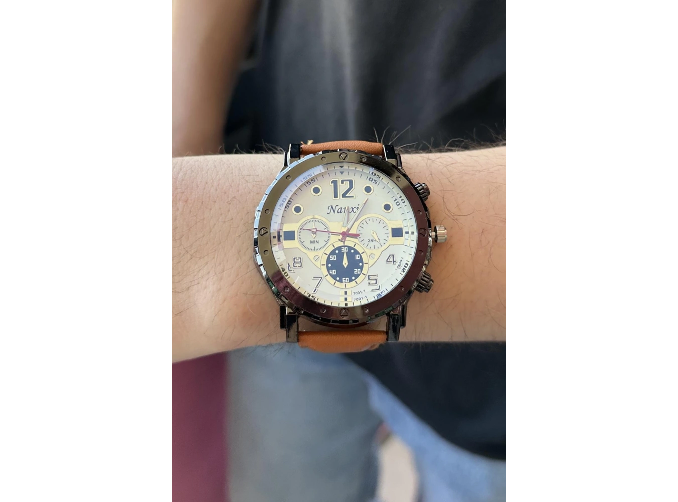 Kahve Renk Deri Kordonlu Çelik Erkek Saat