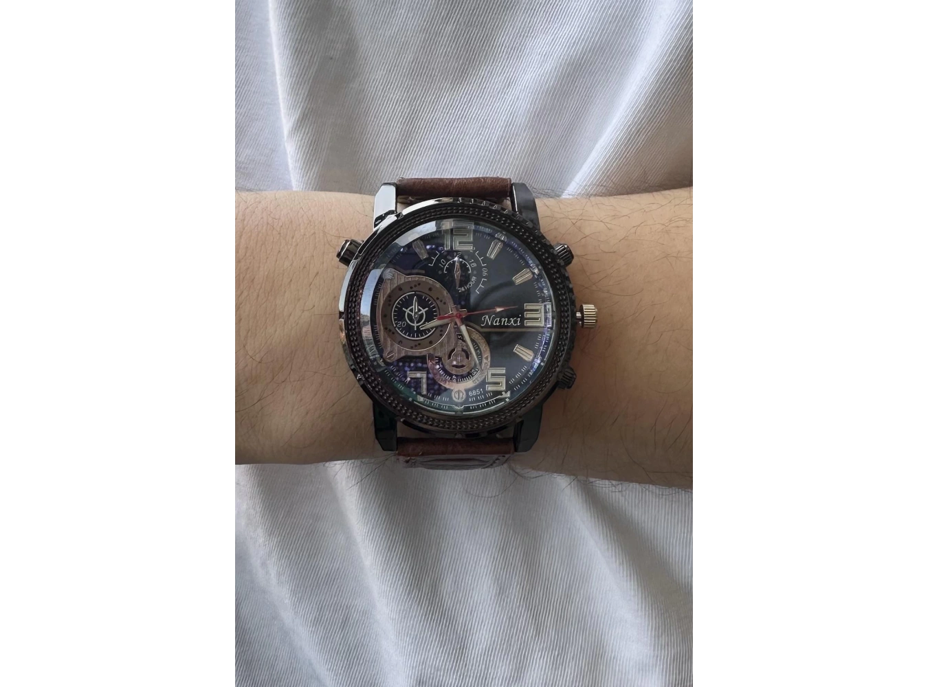 Kahve Renk Deri Kordonlu Çelik Erkek Saat