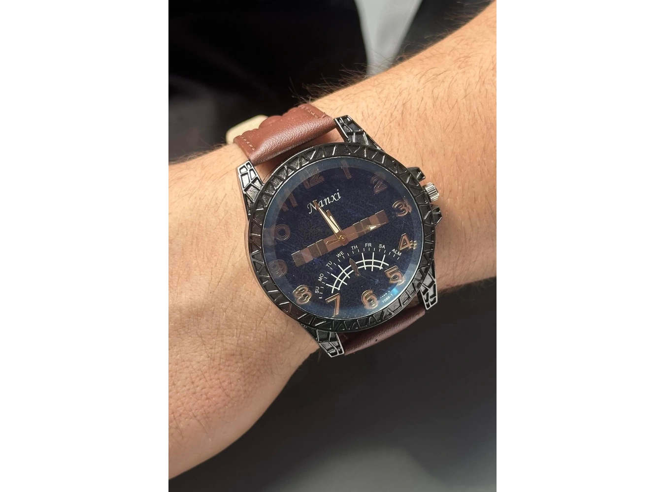 Kahve Renk Deri Kordonlu Çelik Erkek Saat