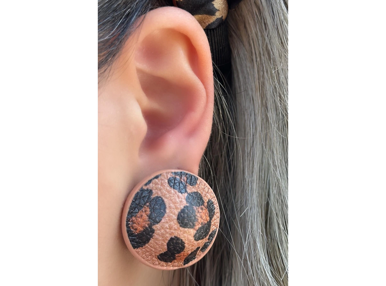 Kahve Renk Leopar Desenli Küpe (Çift)