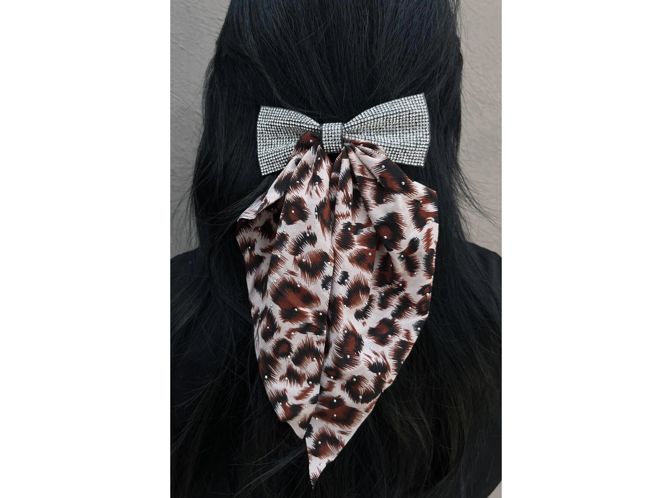 Kahve Renk Leopar Desenli Taş Detaylı Otomat Toka