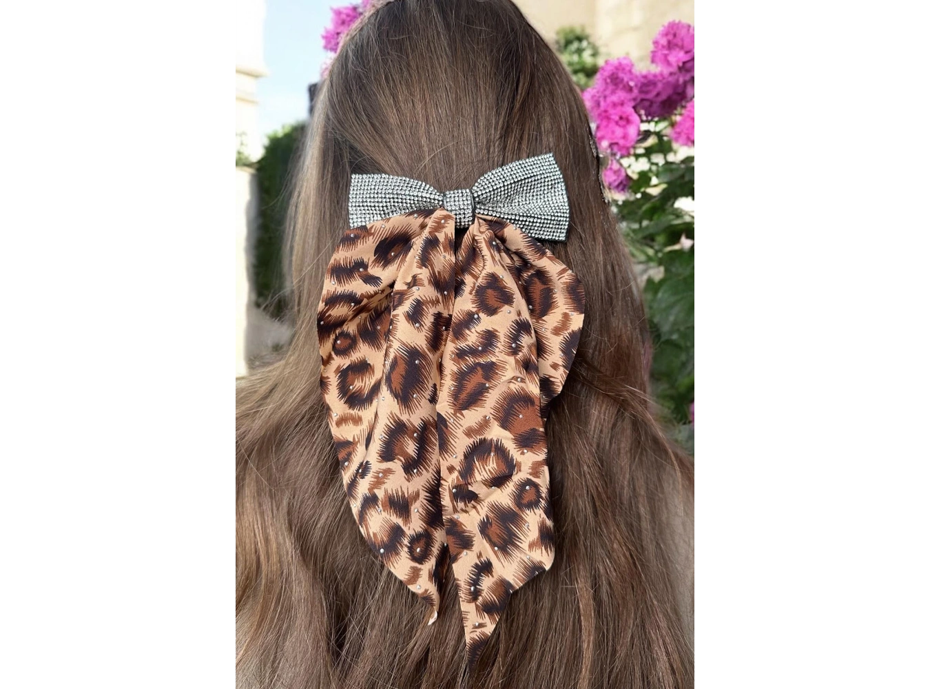 Kahve Renk Leopar Desenli Taş Detaylı Otomat Toka