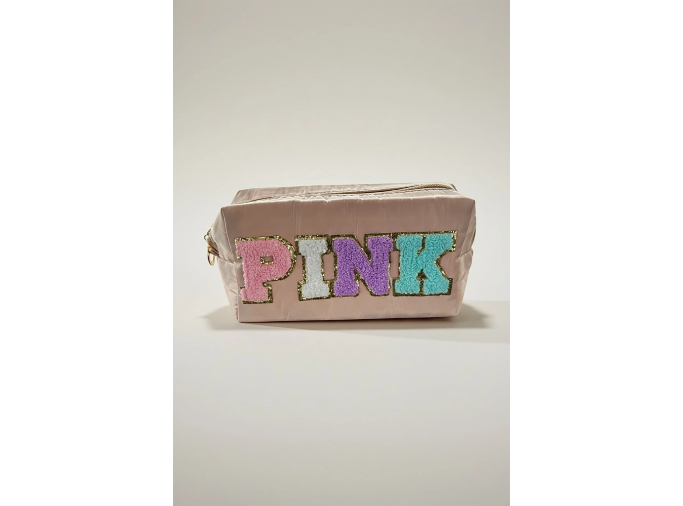 Kahve Renk Pınk Yazılı Makyaj Çantası