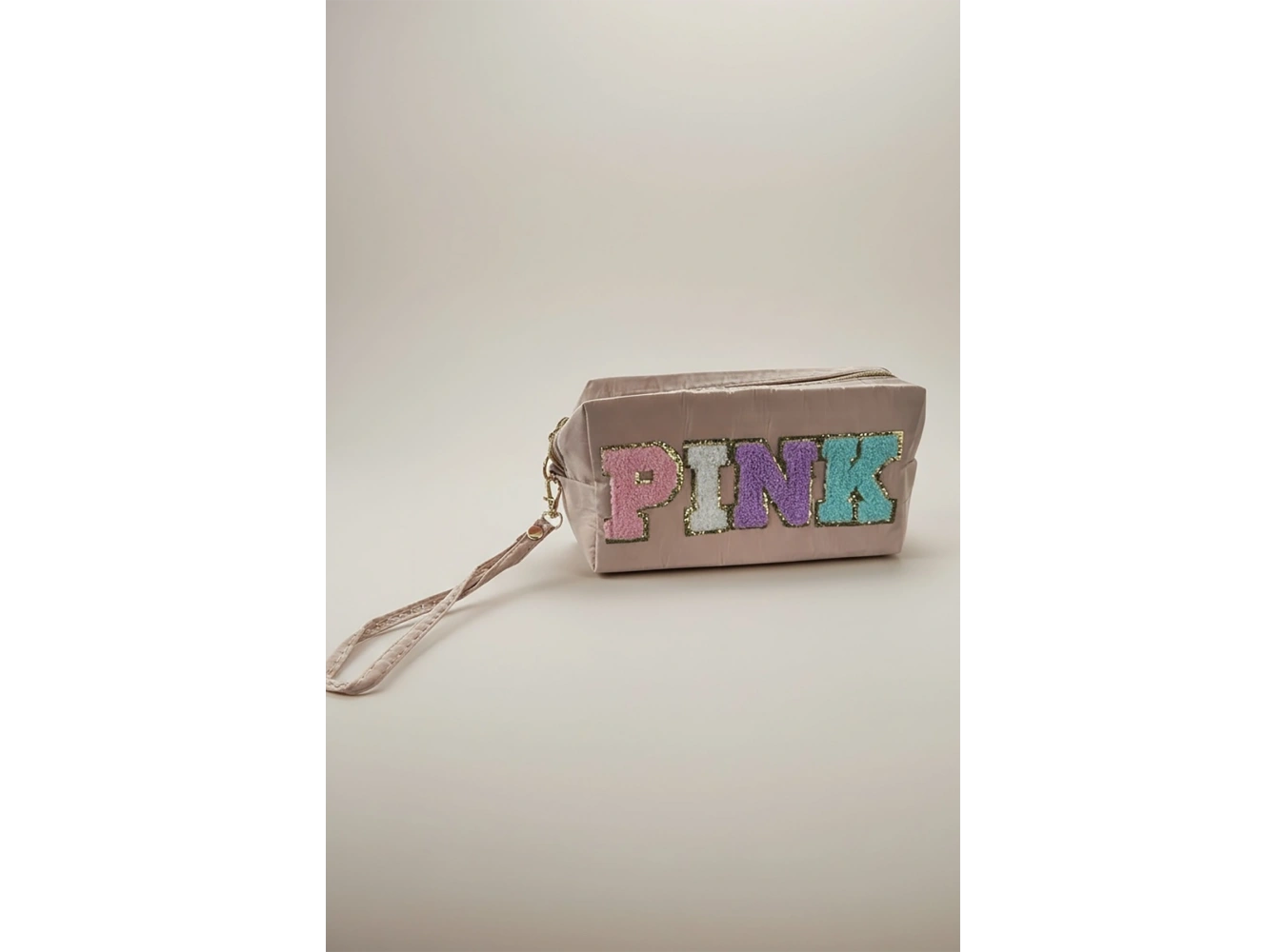 Kahve Renk Pınk Yazılı Makyaj Çantası