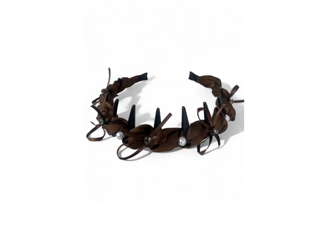 Kahve Renk Taş Ve İnci Detaylı Taraklı Taç