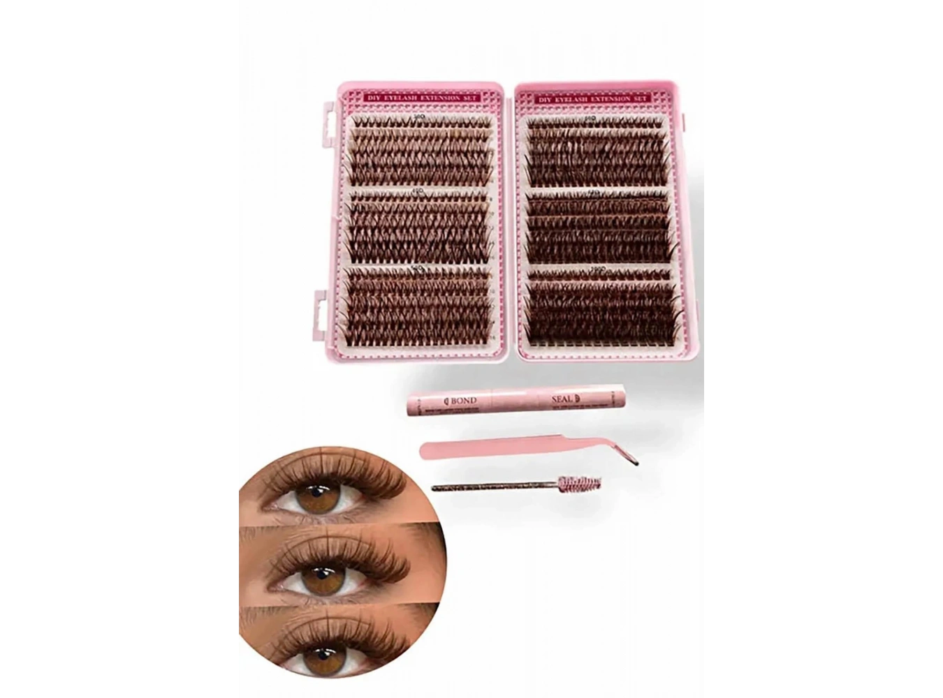 Kahve Renk Yapıştırıcılı / Tutma Aparatlı Doğal Görünümlü İpek Kirpik Set