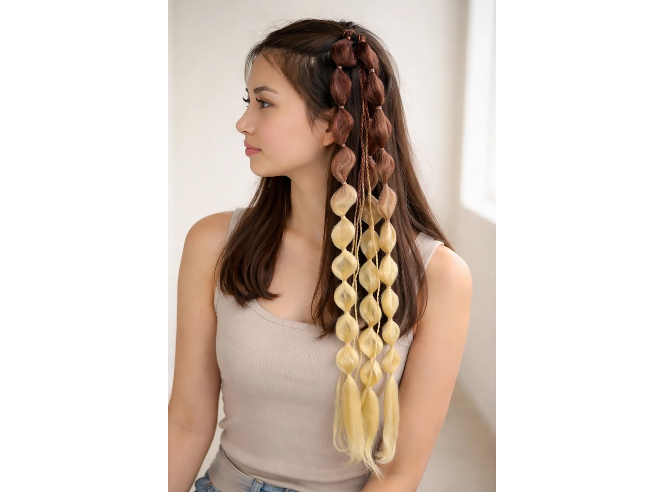 Kahve Ve Sarı Renk Saç Detaylı Lastik Toka