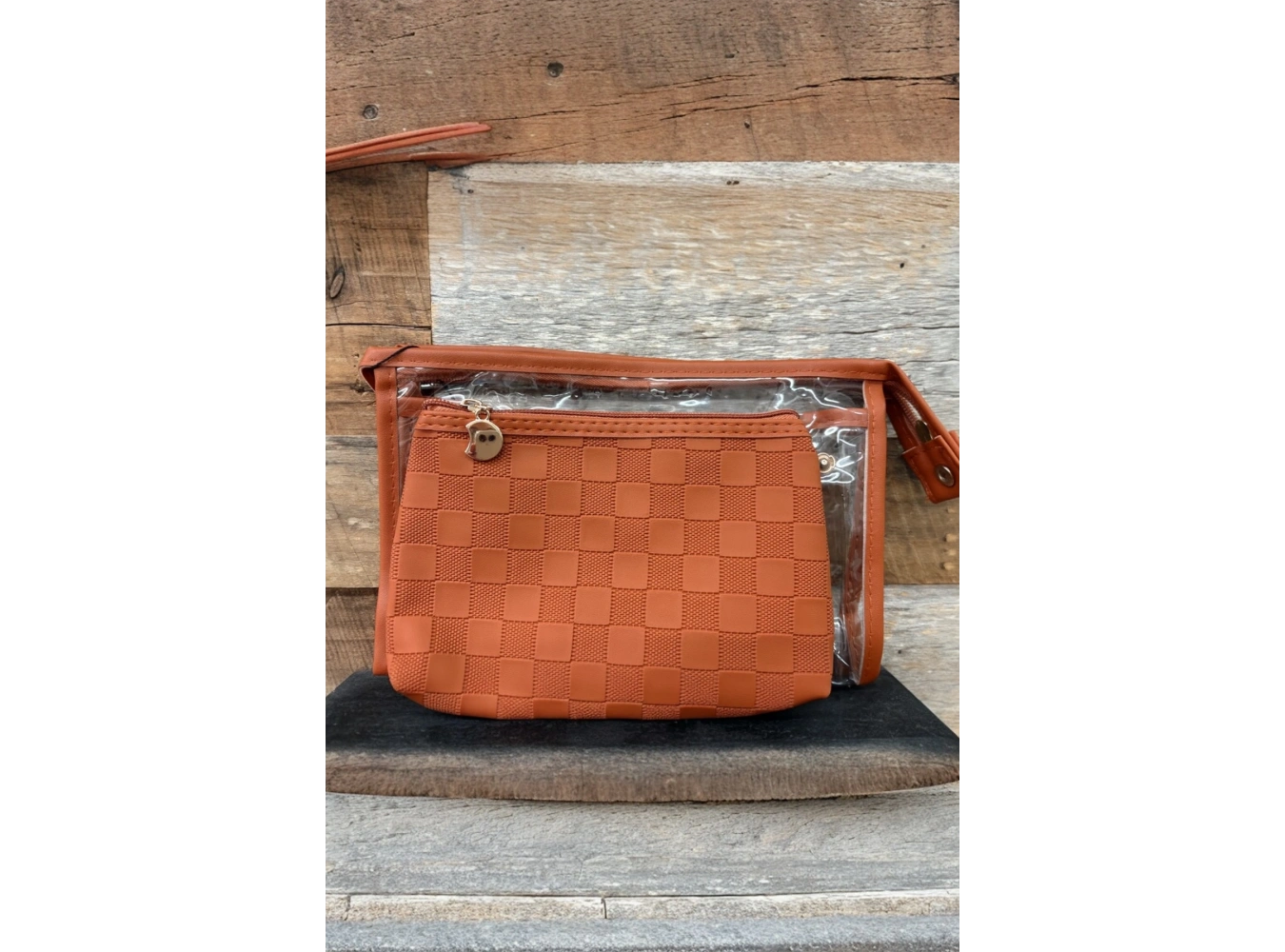 Kahverengi 2li Şeffaf Makyaj Çantası