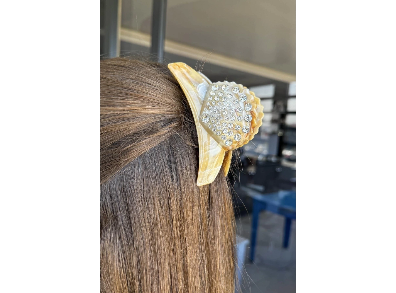 Kahverengi Deniz Kabuğu Figürlü Taş Detaylı Kemik Mandal Toka