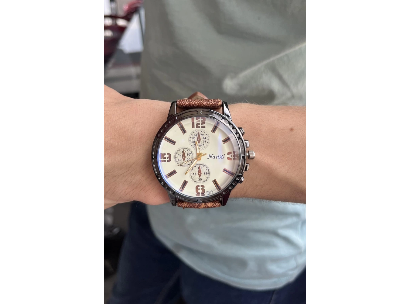 Kahverengi Deri Kordonlu Çelik Erkek Saat