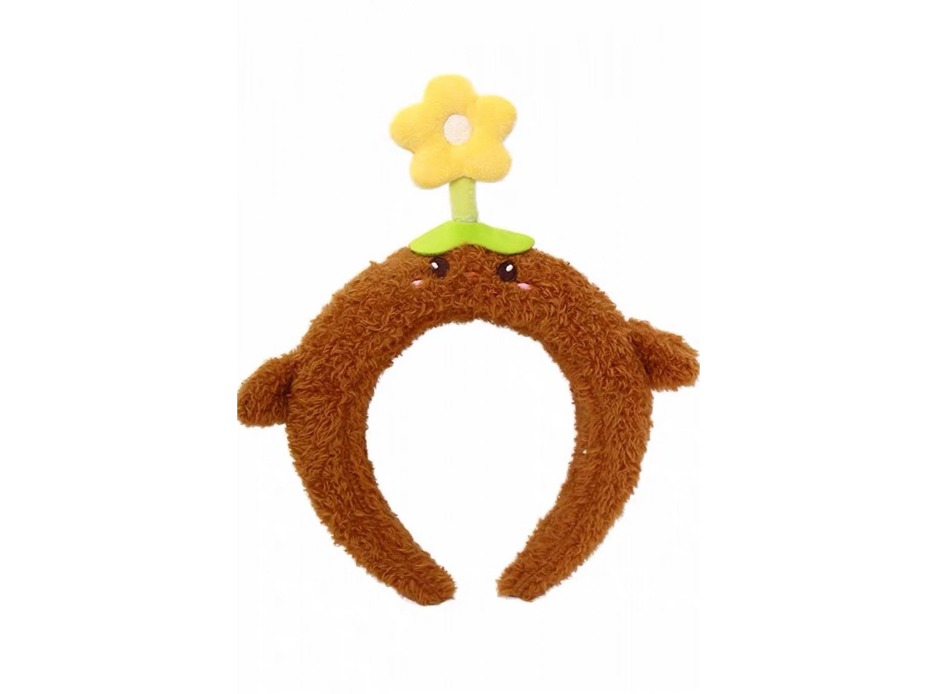 Kahverengi Dönen Çiçek Detaylı Peluş Taç