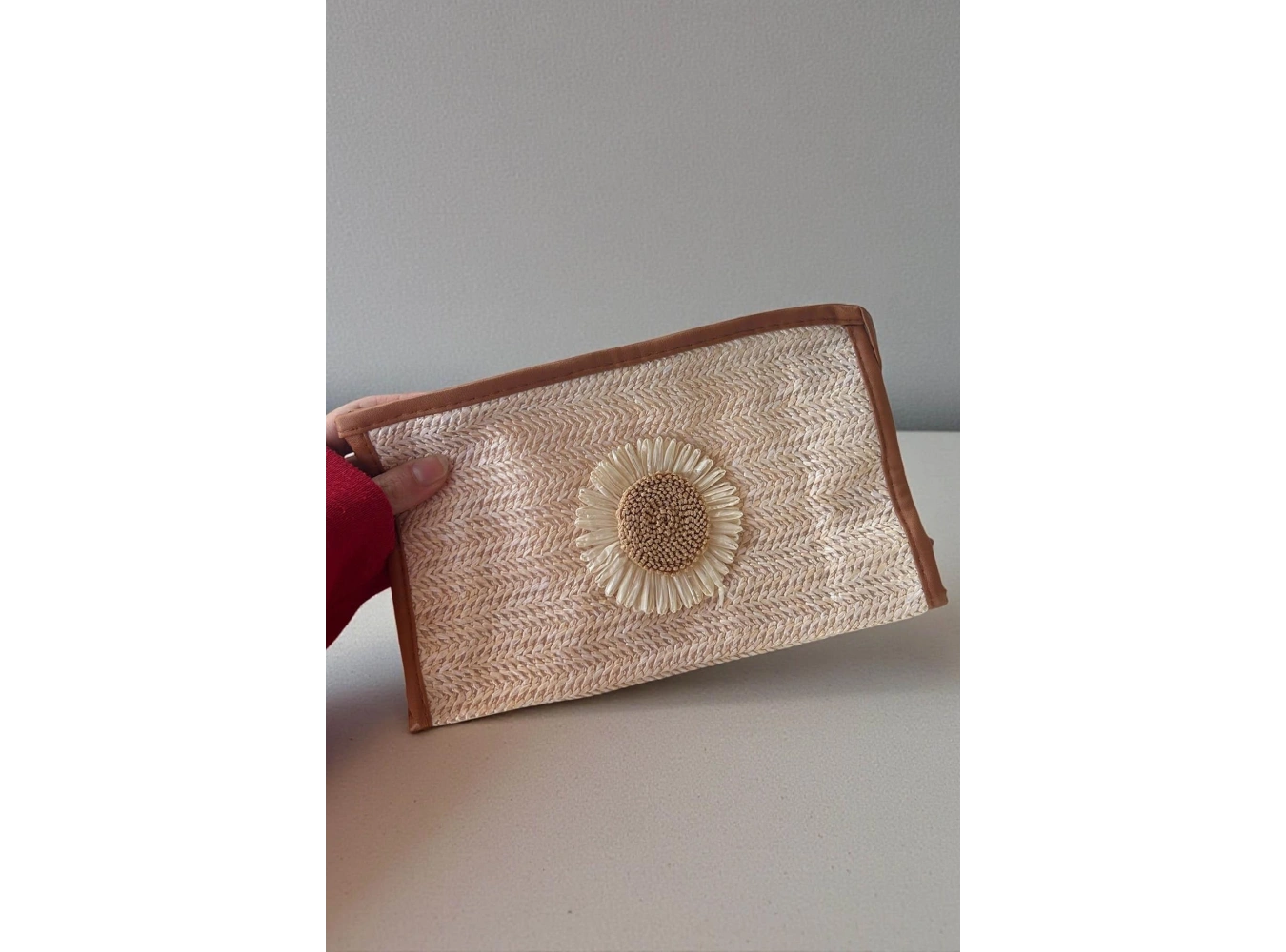 Kahverengi Hasır Seyahat Makyaj Çantası