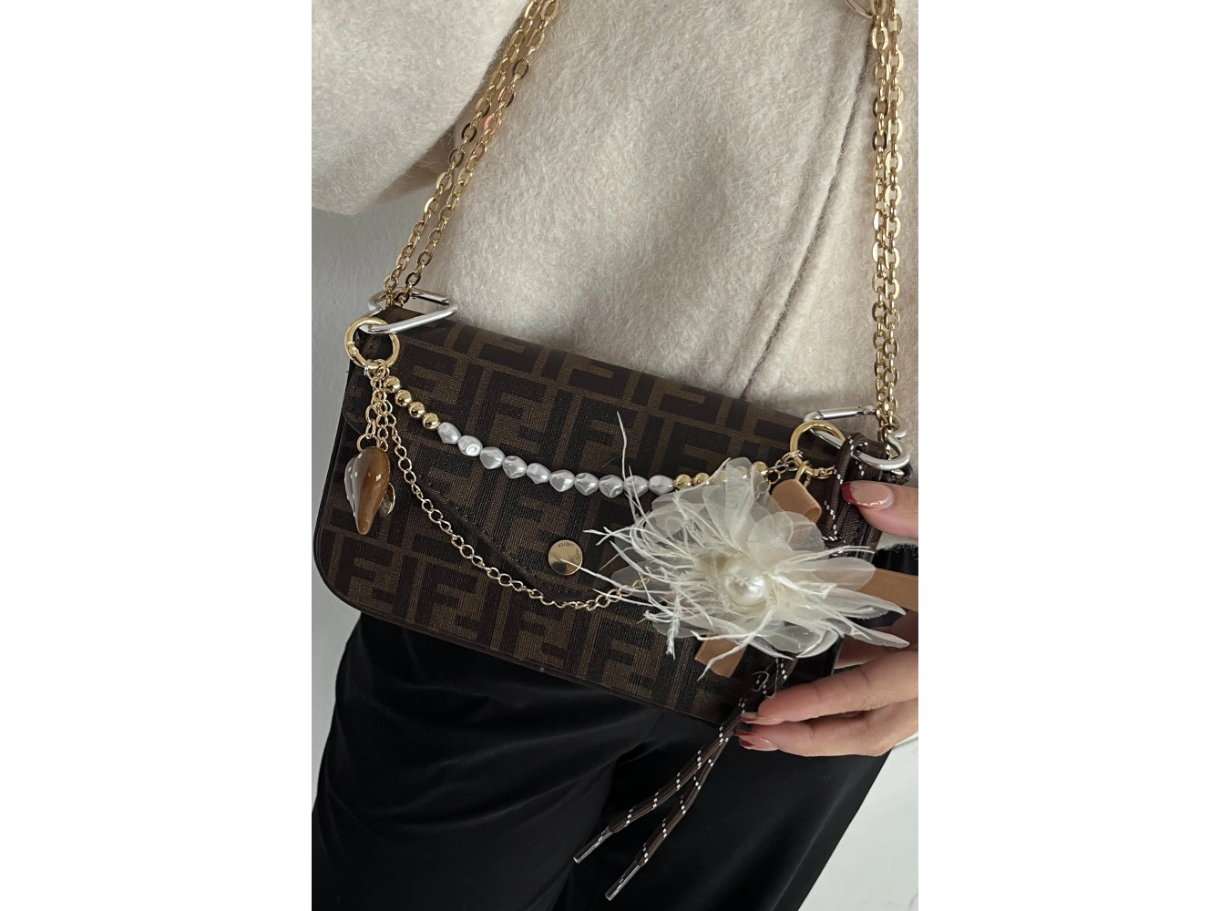 Kahverengi Karışık Figürlü Çanta Charm/ Anahtarlık