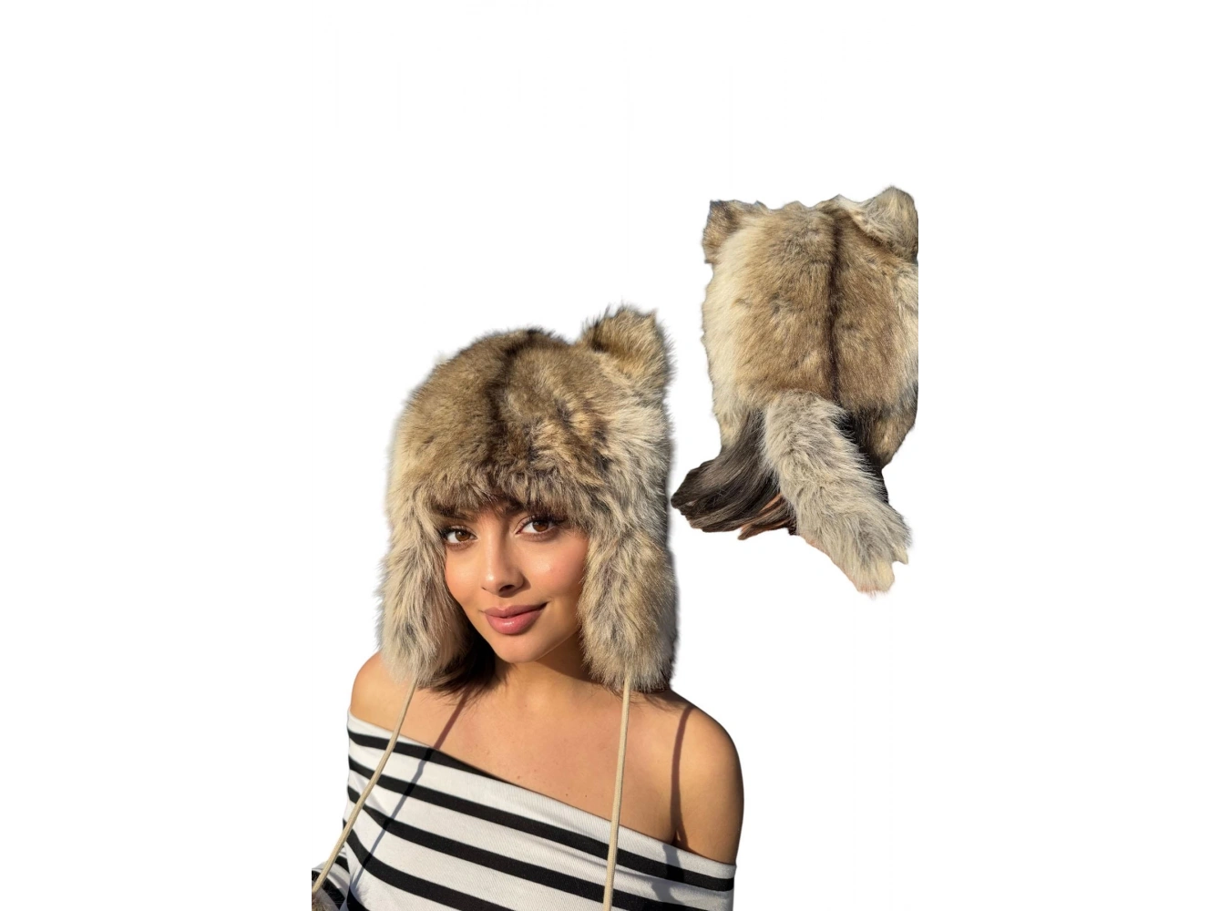 Kahverengi Kurt Detaylı Peluş Şapka