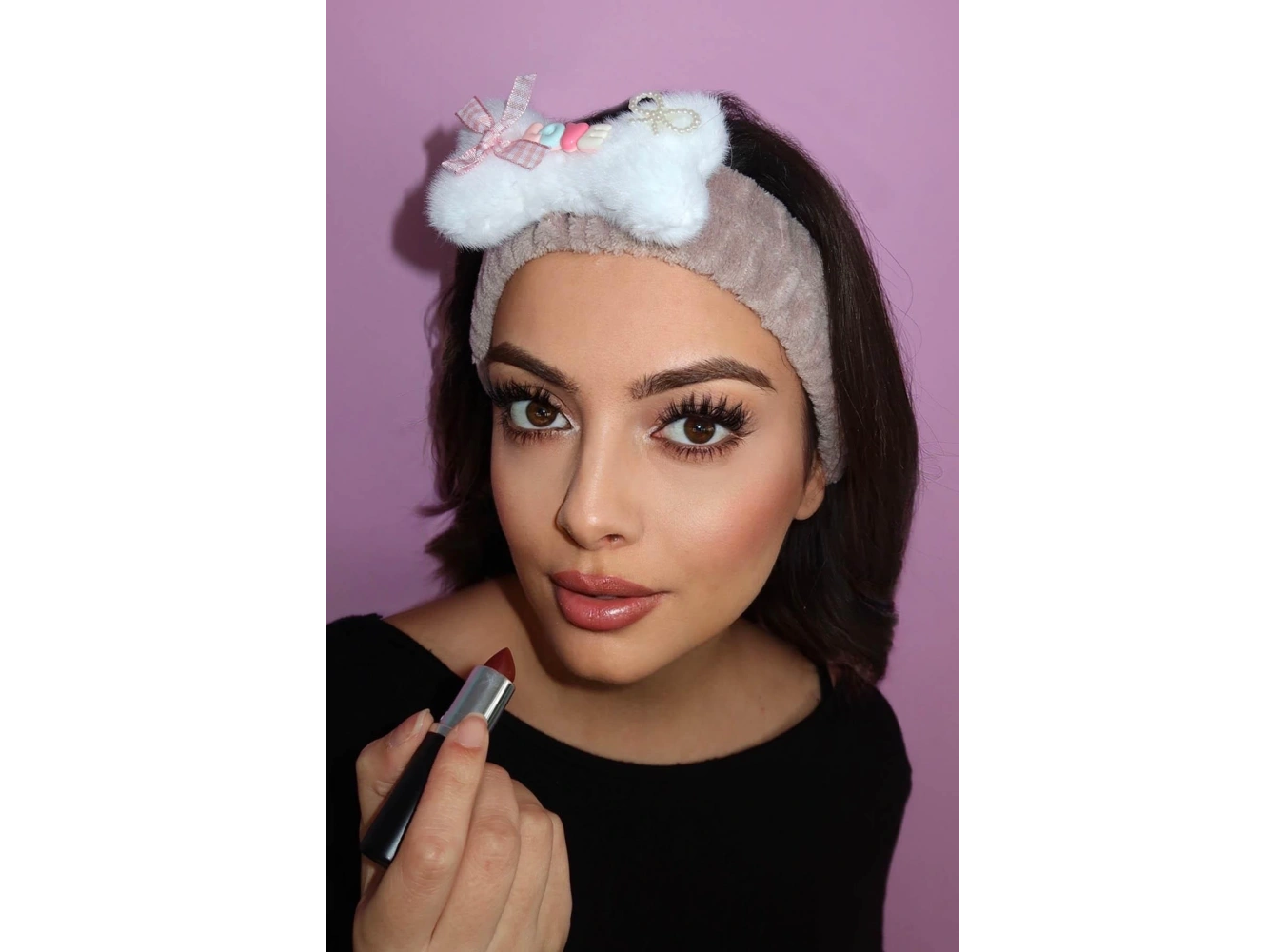 Kahverengi Love Yazılı Peluş Saç Bandı