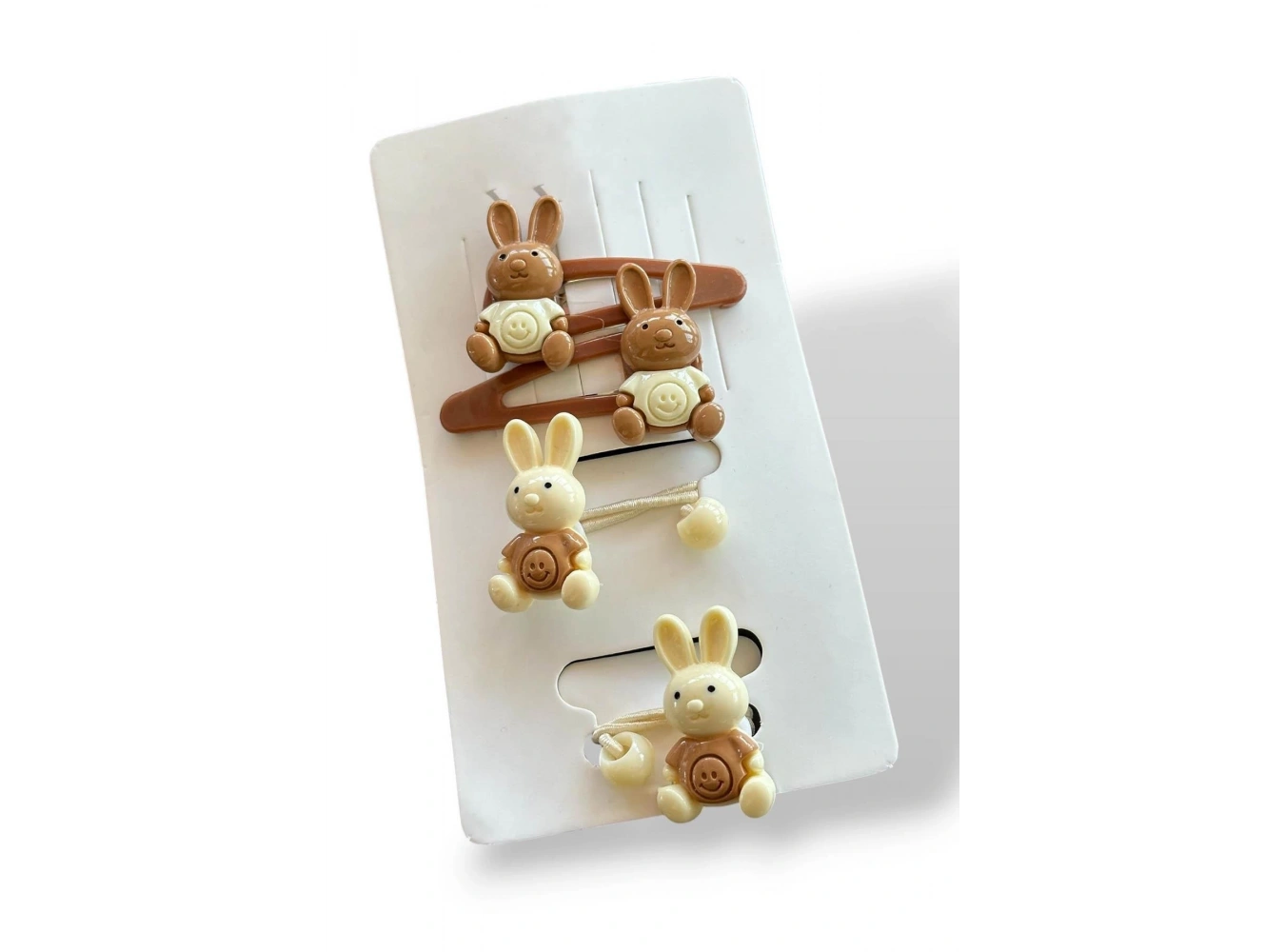 Kahverengi Tavşan Figürlü Yan Toka Ve Lastik Toka Set