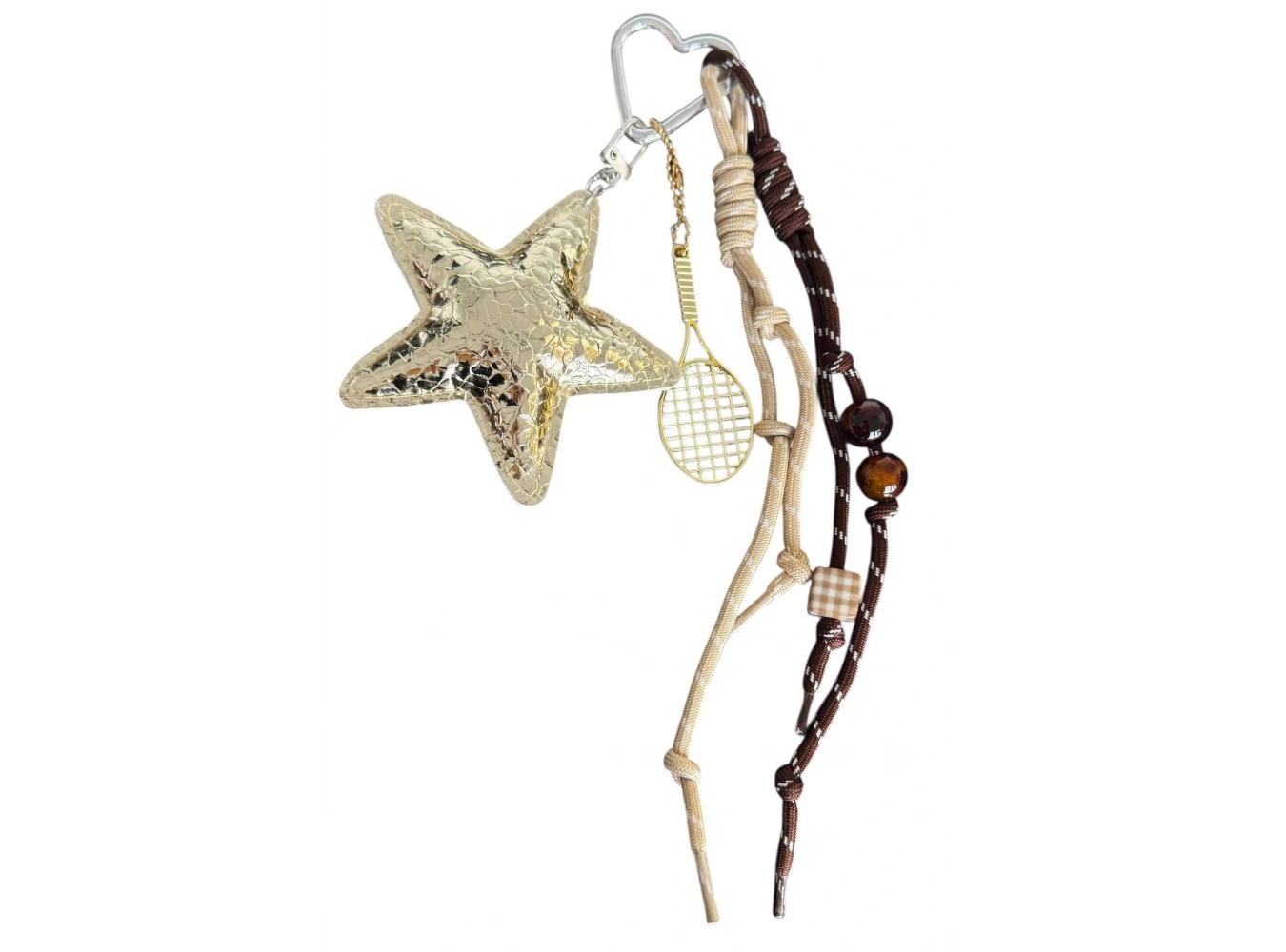 Kahverengi Yıldız Ve Raket Figürlü Çanta Charm/ Anahtarlık
