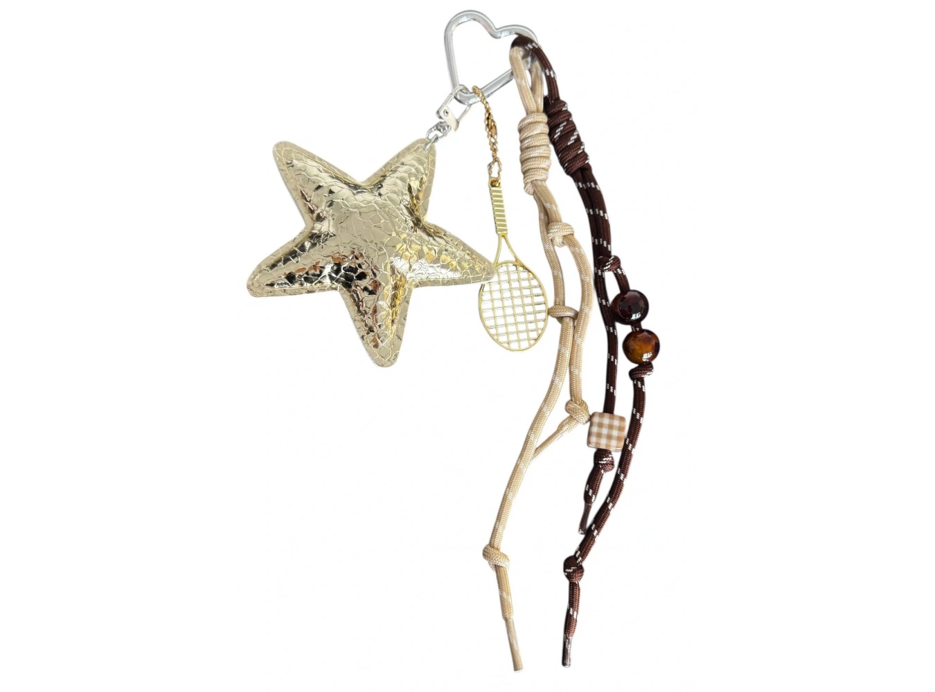 Kahverengi Yıldız Ve Raket Figürlü Çanta Charm/ Anahtarlık