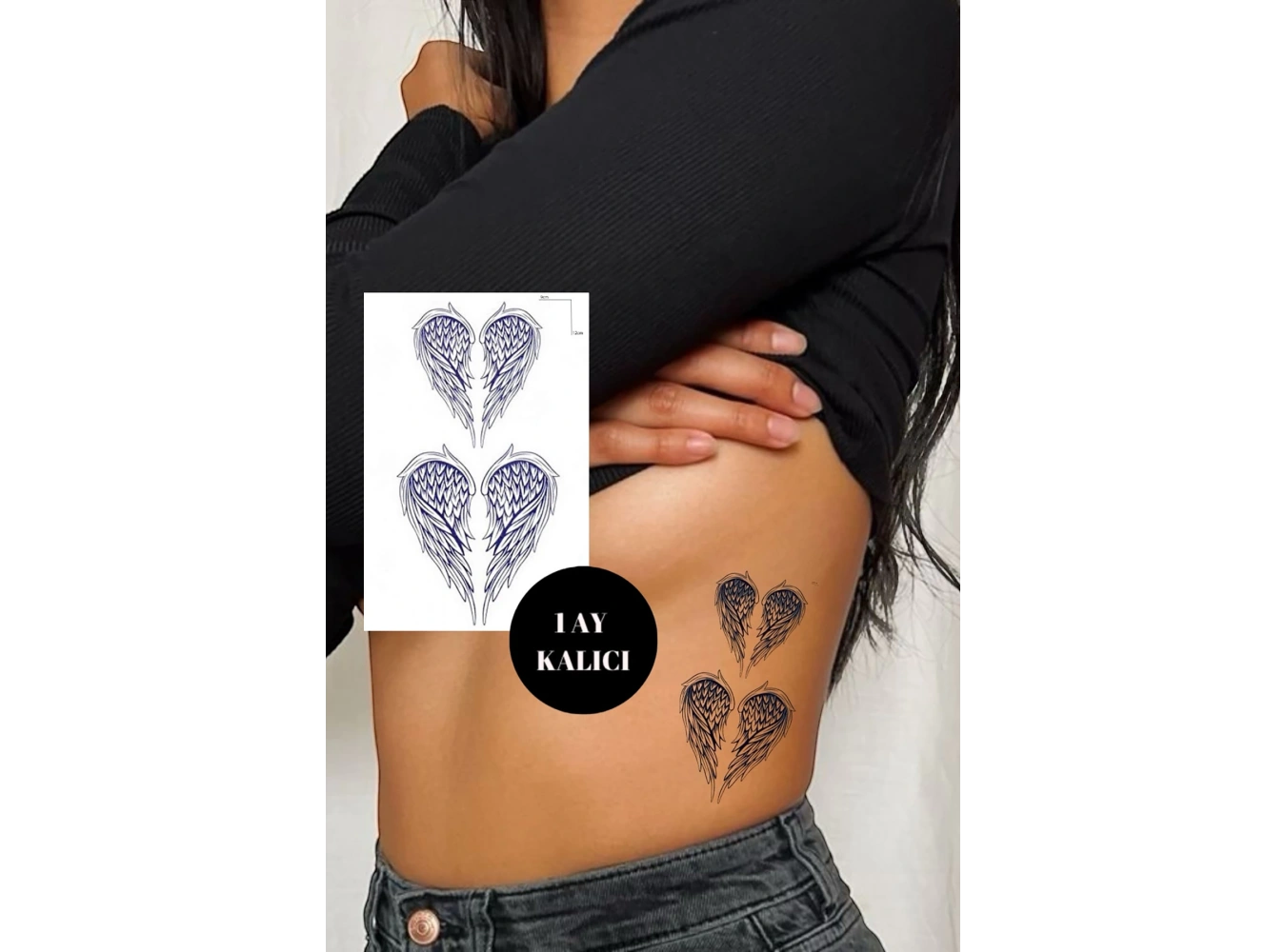 Kanat Figürlü 12 Saat Sonra Kararan Geçici Dövme Tattoo