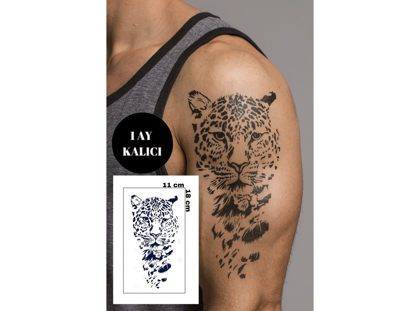 Kaplan Figürlü 12 Saat Sonra Kararan Geçici Orta Dövme Tattoo