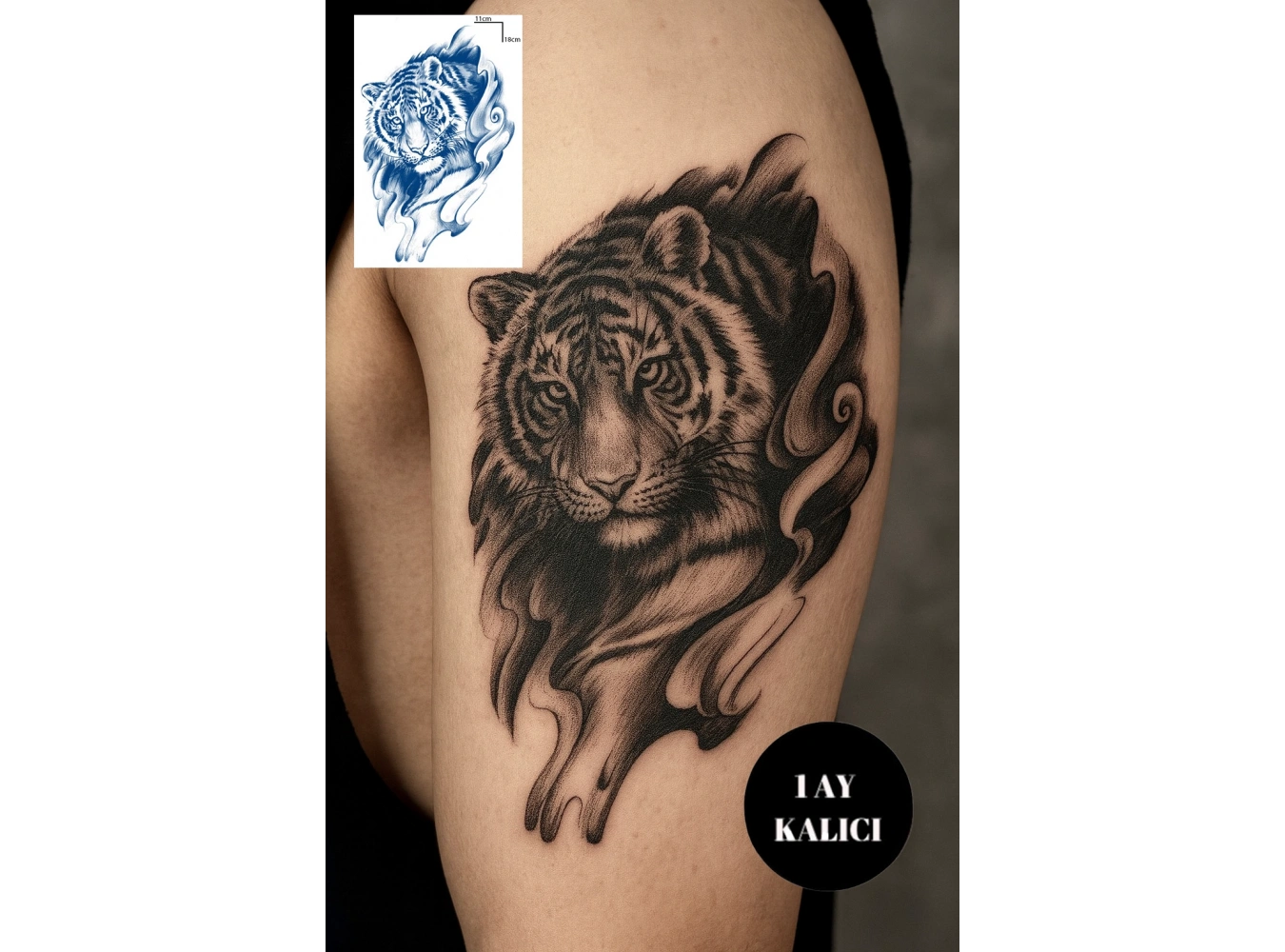 Kaplan Figürlü 12 Saat Sonra Kararan Geçici Orta Dövme Tattoo