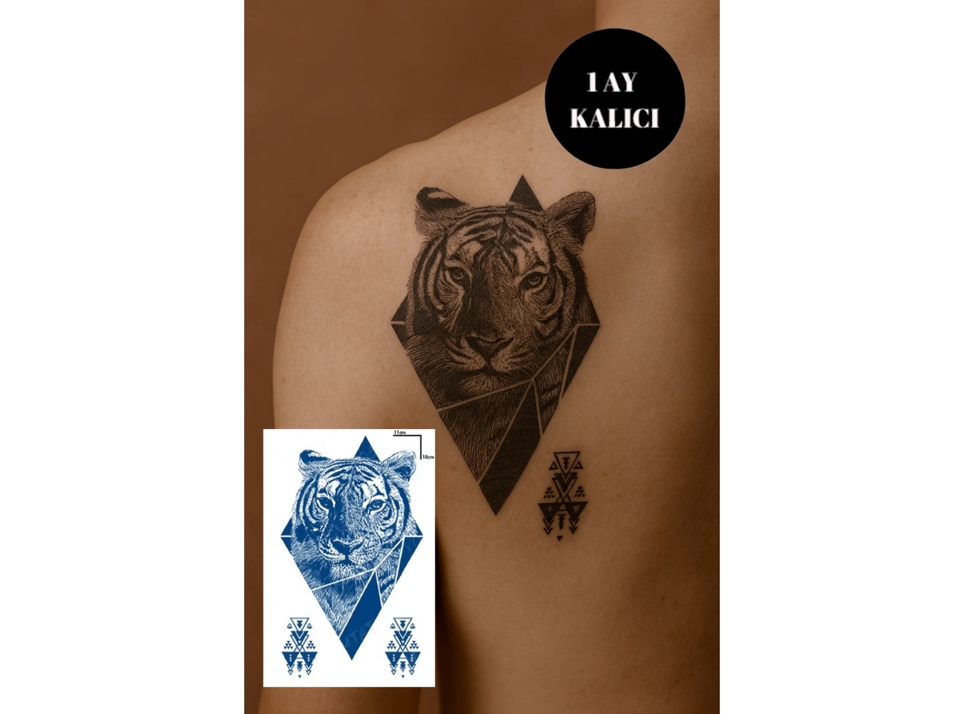 Kaplan Figürlü 12 Saat Sonra Kararan Geçici Orta Dövme Tattoo