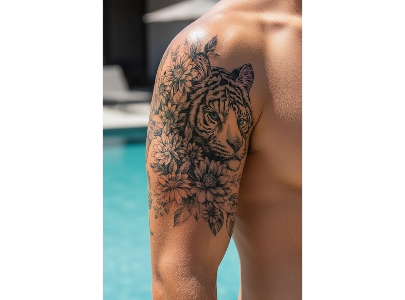 Kaplan Ve Çiçek Figürlü Geçici Dövme Tattoo