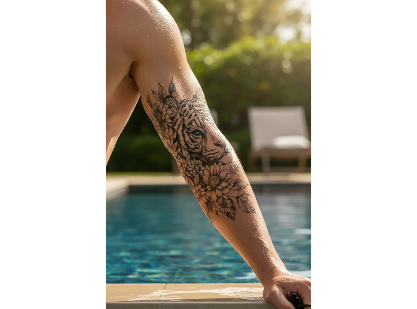 Kaplan Ve Çiçek Figürlü Geçici Dövme Tattoo