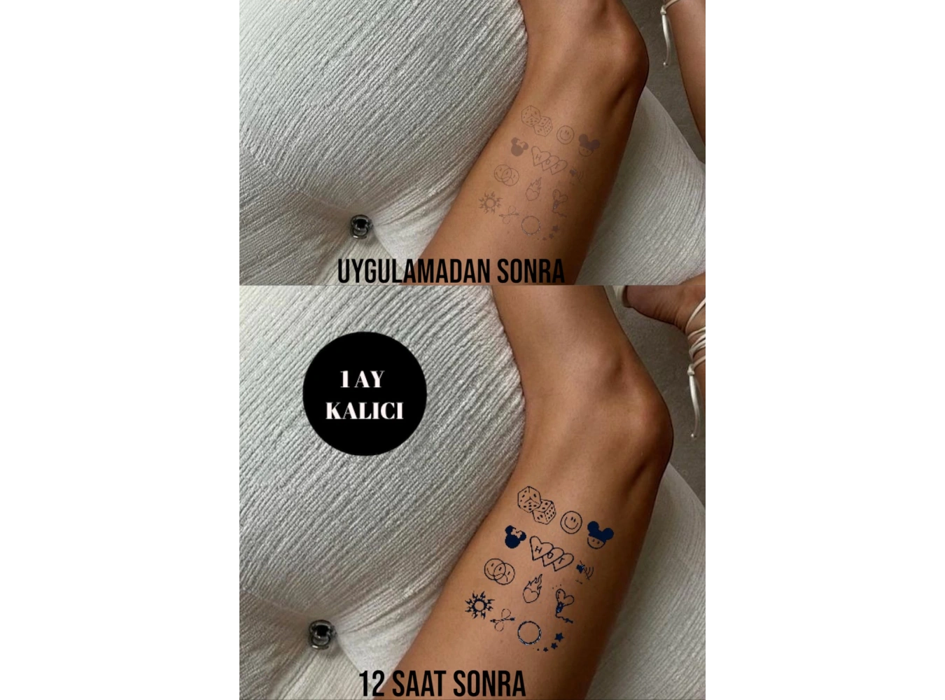 Karışık Figürlü 12 Saat Sonra Kararan Geçici Dövme Tattoo