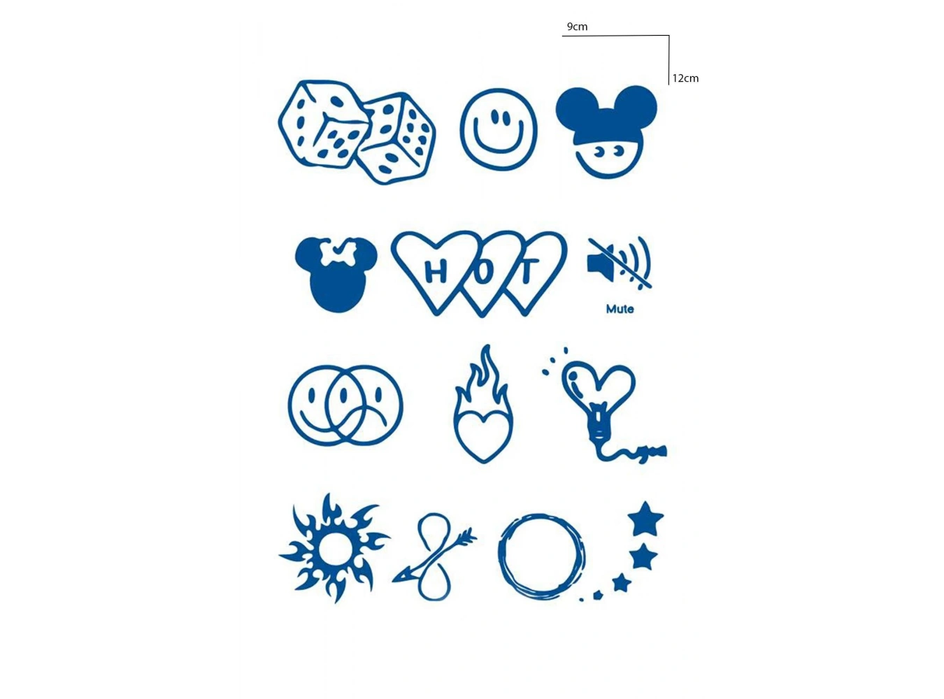 Karışık Figürlü 12 Saat Sonra Kararan Geçici Dövme Tattoo