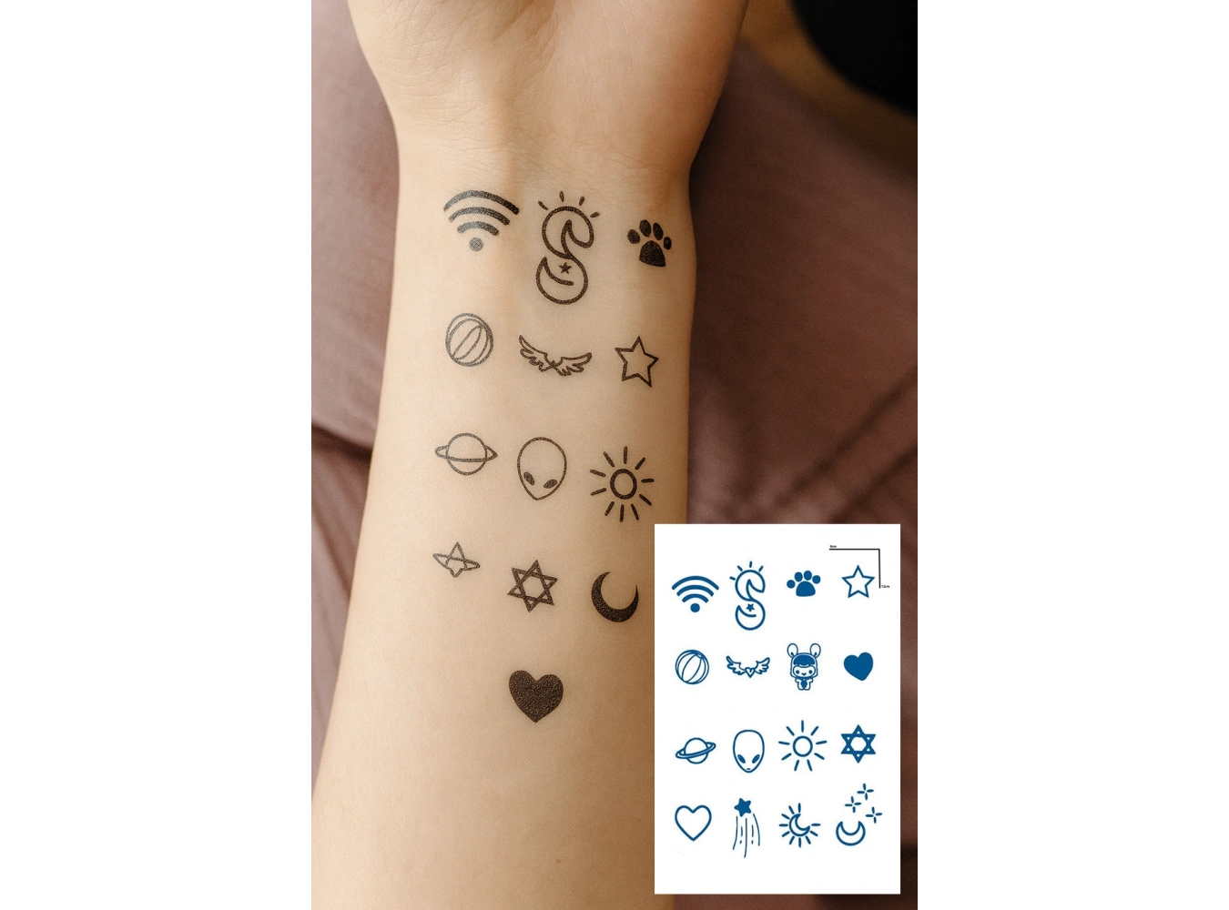 Karışık Figürlü 12 Saat Sonra Kararan Geçici Dövme Tattoo