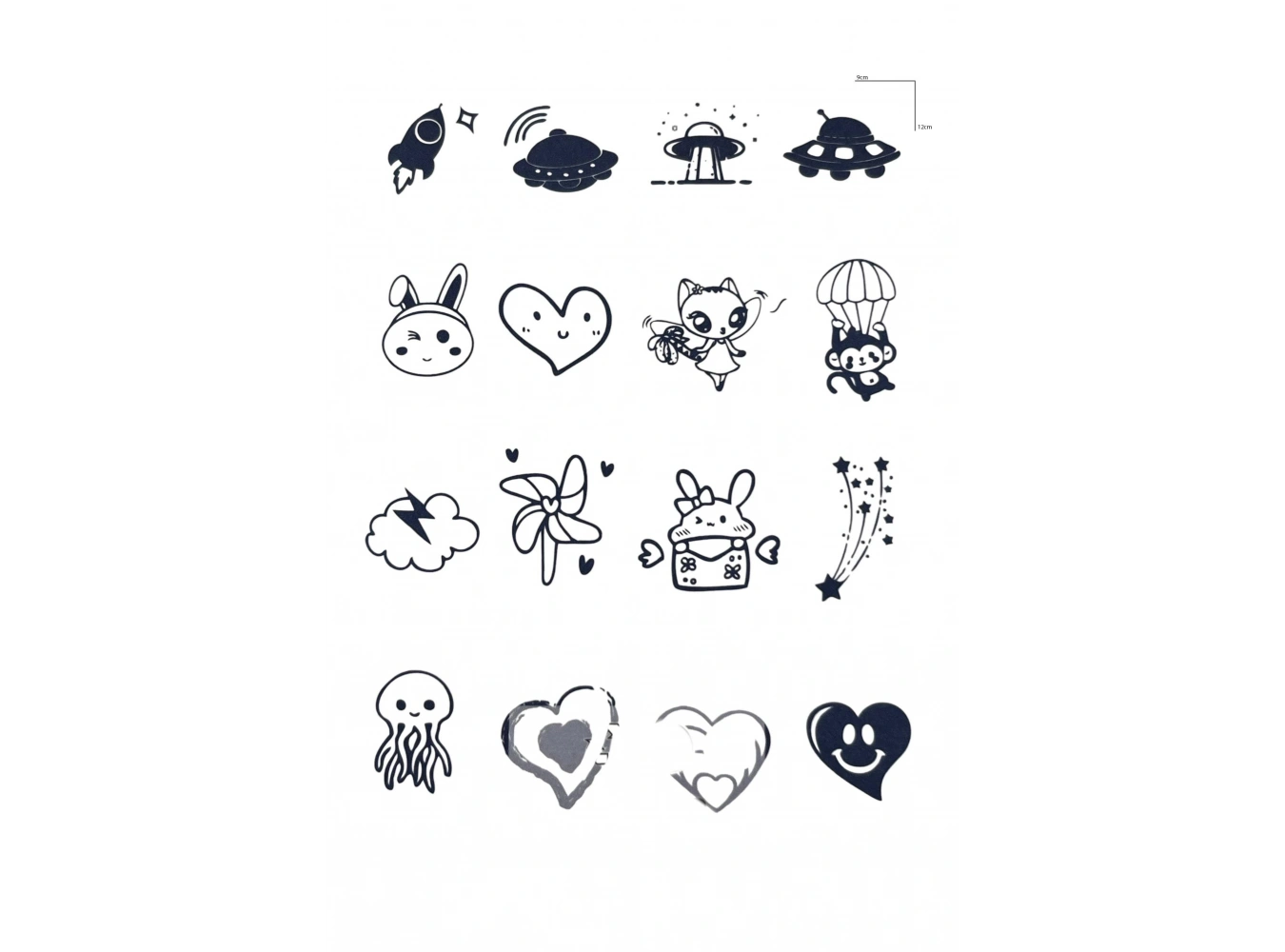 Karışık Figürlü 12 Saat Sonra Kararan Geçici Dövme Tattoo