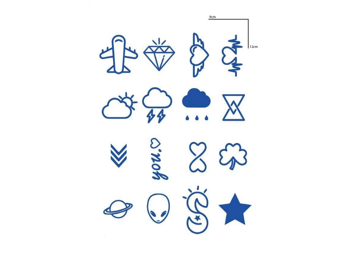 Karışık Figürlü 12 Saat Sonra Kararan Geçici Dövme Tattoo