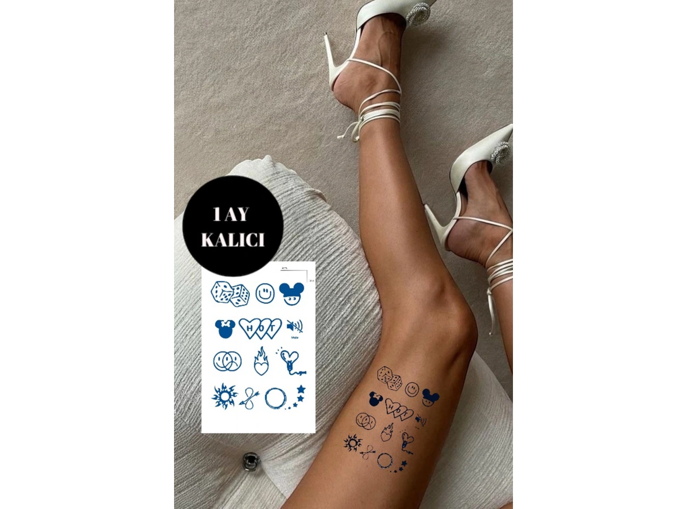 Karışık Figürlü 12 Saat Sonra Kararan Geçici Dövme Tattoo